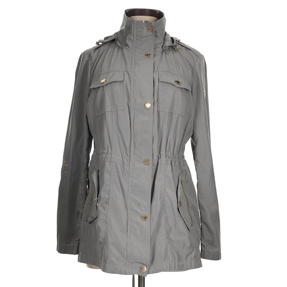 Michael Kors Light Gray Women's Raincoat Jacket with Drawstring Waist